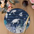 thumbnail image 3 of Navy Blue Turtle Coastal Round 13 Inch Placemats Set of 4, Nautical Summer Beach Coral Jellyfish HeatResistant Non Slip Place Mats for Dining Table, Wipeable Kitchen Table Mats for Housewarming, 3 of 9