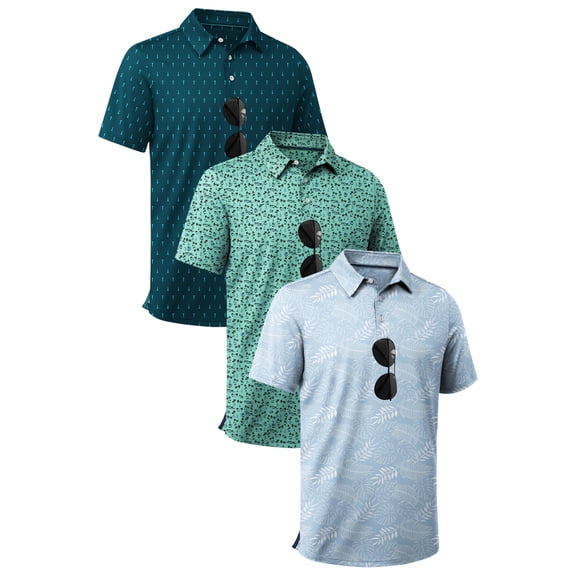 SPEEDRUN 3 Pack Men's Polo Shirt Print Short Sleeve Moisture Wicking Casual Collared Summer Shirts, Size XL