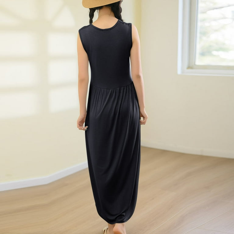 Fartey Sleeveless Night Dress for Women Soft Comfy V Neck Nightshirt Loose  Flowy Solid Color Pleated Nightdress Lightweight Casual Daily Loungewear  Dark Gray M - Walmart.com
