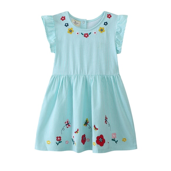 Girls Dresses Children's Embroidered Printed Sleeveless Striped Dress for Stylish and Summer Adventures