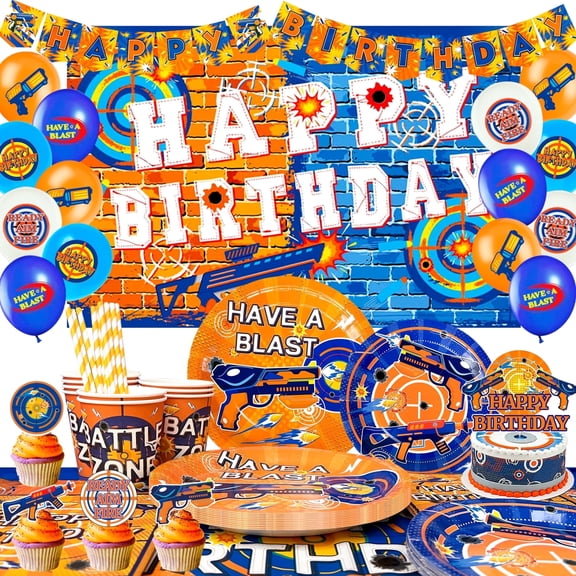 Dart Birthday Party Supplies108pcs Dart War Party Decorations&Tableware Set - Dart War Plates Cups Napkins Tablecloth Banner Balloon Backdrop Cake Topper etc Dart War Party Supplies for Boys Kids
