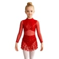 thumbnail image 4 of Aislor Girls Sequin Tassel Latin Dance Long Sleeve Leotards Dress 6-16 Red 14, 4 of 7