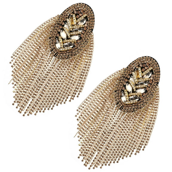 Topbathy Rhinestone Epaulettes Shoulder Brooches 1 Pair Suit Tassel Accessories Fringe Badge Decor for Men and Women