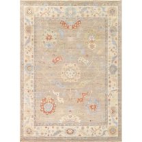 Pasargad Home Oushak 8' x 10' Hand-Knotted Wool Beige/Ivory Rug - All Ages, Indoors