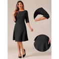 thumbnail image 2 of DARING DIVA Midi Boat Neck Short Sleeves A-Line Office Dress L Black, 2 of 6