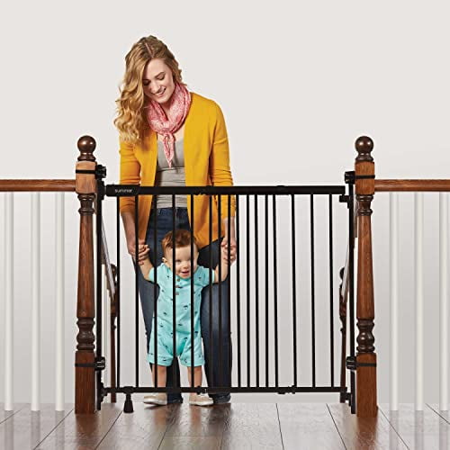 Summer Infant Metal Banister & Stair Safety Baby Gate, Fits Openings 31-46  inch Wide, Metal, for Doorways & Stairways, 32.5 inch Tall Walk-Through  Baby & Pet Gate, Black, One S 