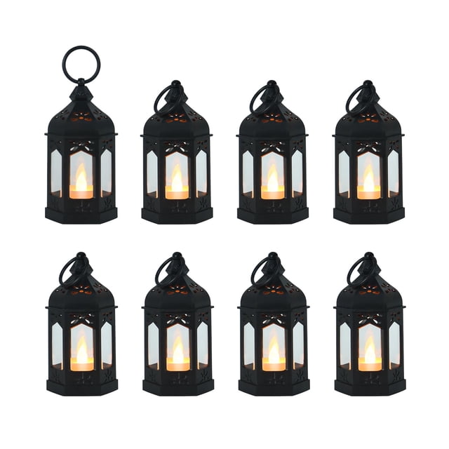 Mini linternas decorativas LLQ, 8 unidades, batería LED negra, 13 x 6 cm