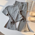 thumbnail image 2 of XZNPDUCQ Toddler Girl Clothes Summer Girls Clothing Sets Girl Stuff T-shirt Shorts Headband 2pcs Sets Gifts Shorts Set 12-18 Months Gray, 2 of 6