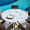 thumbnail image 6 of Light Blue Christmas Round Tablecloth, Fitted Table Cover with Elastic for 36"-44" Round Tables, Xmas Snowflake Snowman Table Cloth Outdoor Indoor Dinning Party Waterproof Tablecloths, 6 of 7