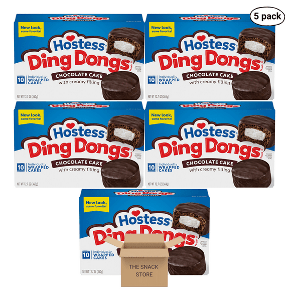 The Snack Store Bundle Hostess Ding Dongs Chocolate Cake With Creamy Filling, 12.7 oz, 5 Boxes of 10 Count, 50 Total Cakes!