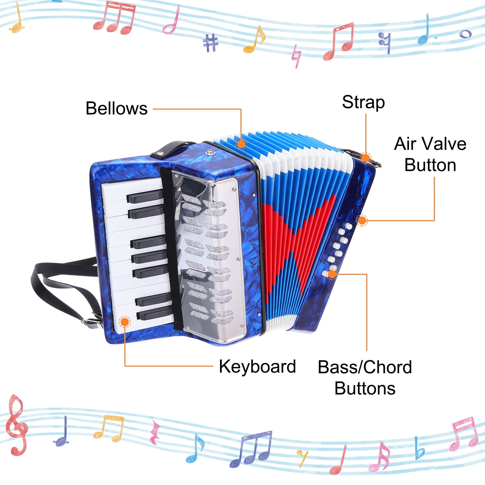 Uxcell Accordion, 17 Keys 8 Bass Button Accordion Mini Musical Instrument, Navy Blue