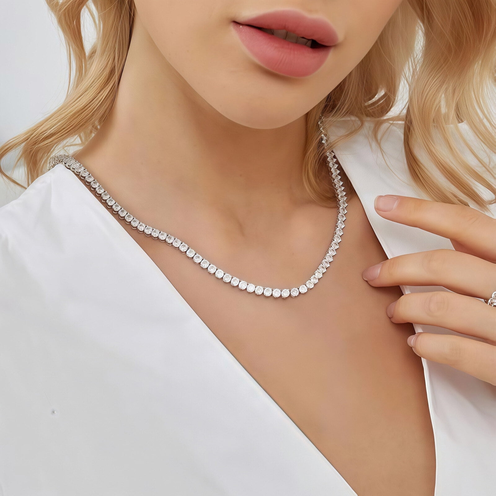 Midir&Etain Tennis Necklace 18K White Gold Plated | Laboratory Zircon Cut Faux Diamond Tennis Chain Show Your Own Light Suitable For Both Men And Women 22Inch