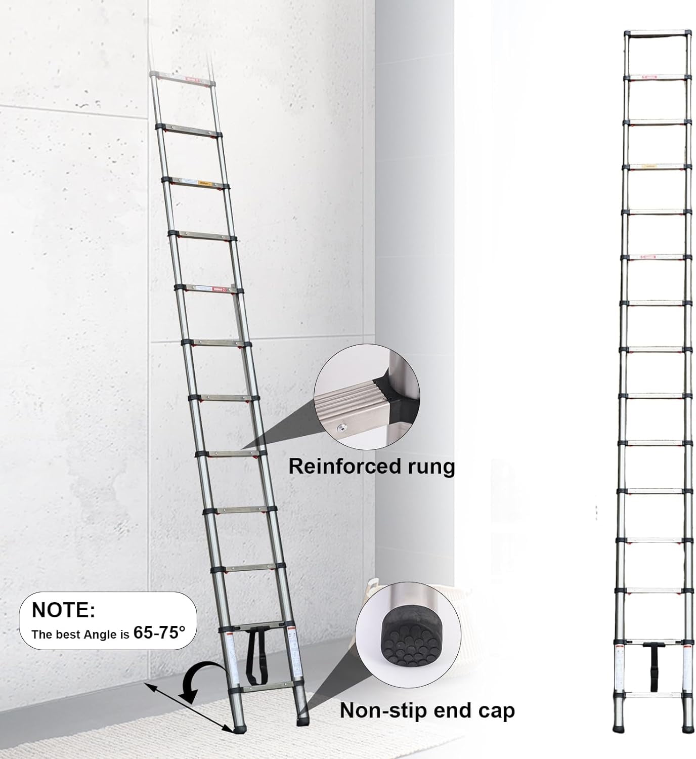 Topwire Telescoping Ladder 15.5FT,Extension Step Ladder One Button Retraction,Stainless Steel Collapsible Ladder Slow Down Design for Home RV Loft,330 lbs Max Capacity