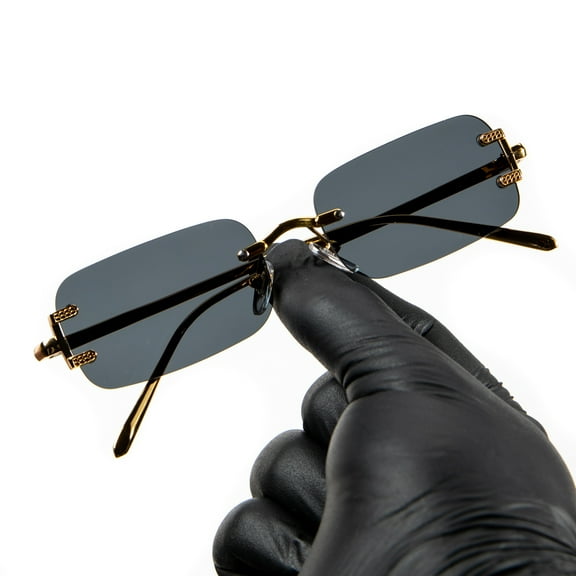 Men's Retro 90'S Style Gold Frame Rectangle Black  Hip Hop Square Sunglasses