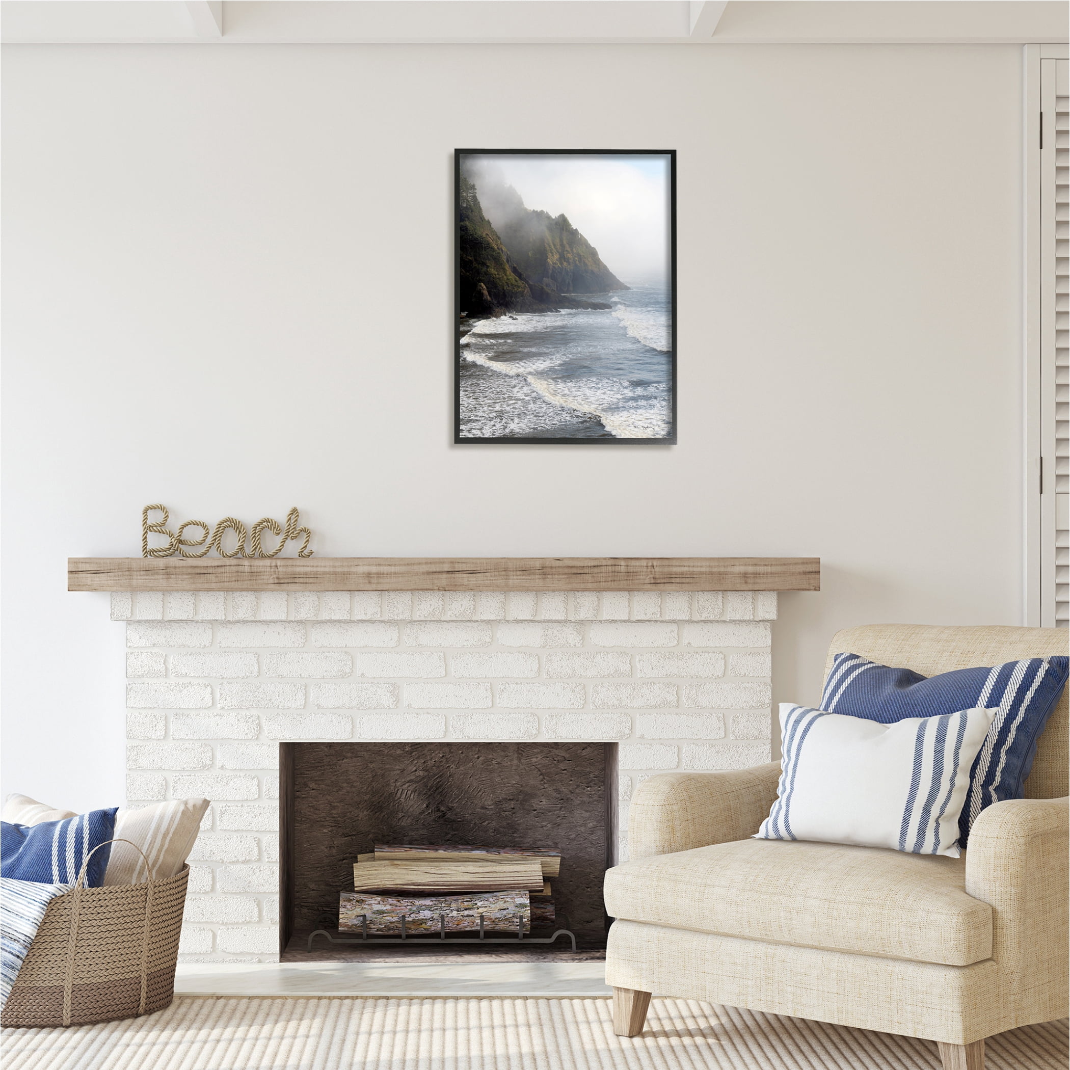 Stupell Industries Cliffside Sea Waves Landscape Nature Photography Black Framed Art Print Wall Art, 24 x 30