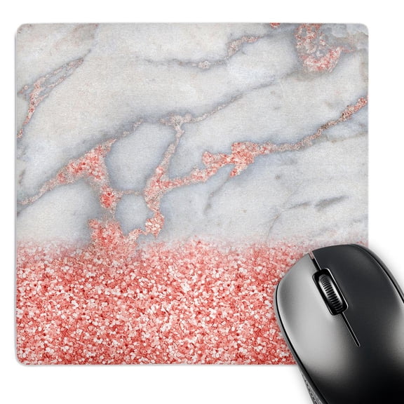 3dRose, Luxury Grey And Rose Gold Ombre Marble Glitter Metallic Faux Print , MousePad