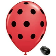 10 Pack 11' Red with Black Polka Dots Ladybug Latex Balloons with Matching Ribbons