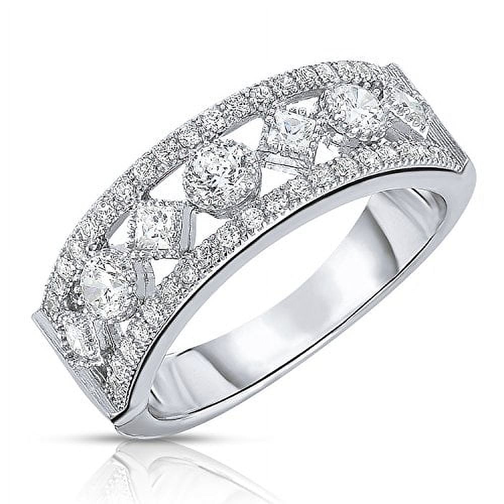 Tilo Jewelry .925 Sterling Silver Diamond-Shaped & Round Ring with Cubic Zirconia Stones | Size 8 | Women & Unisex