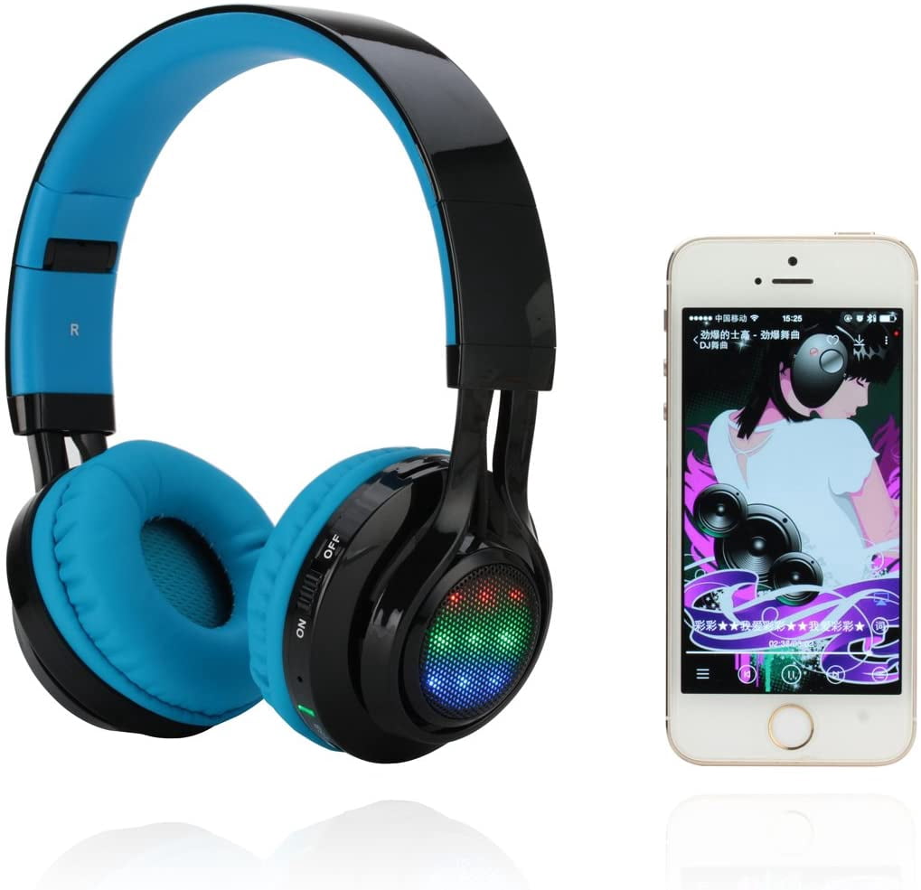 Bluetooth Headset, Riwbox AB005 Wireless Headphones 5.0 with Microphone Foldable Headphones with TF Card FM Radio and LED Lig