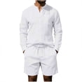 thumbnail image 1 of Conjunto de Manga Larga de Dos Piezas para las Mujeres Casual Suelto Deportivo Bolsillo Elástico-Cintura Pantalones Cortos Y Trundown Cuello Blusa Set Superior, 1 of 9