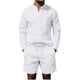thumbnail image 2 of Ceisia Men's Casual Linen-Like Solid Color 2-Piece Outfit Stand Collar Long Sleeve Shirt and Drawstring Shorts Set Gift, 2 of 9