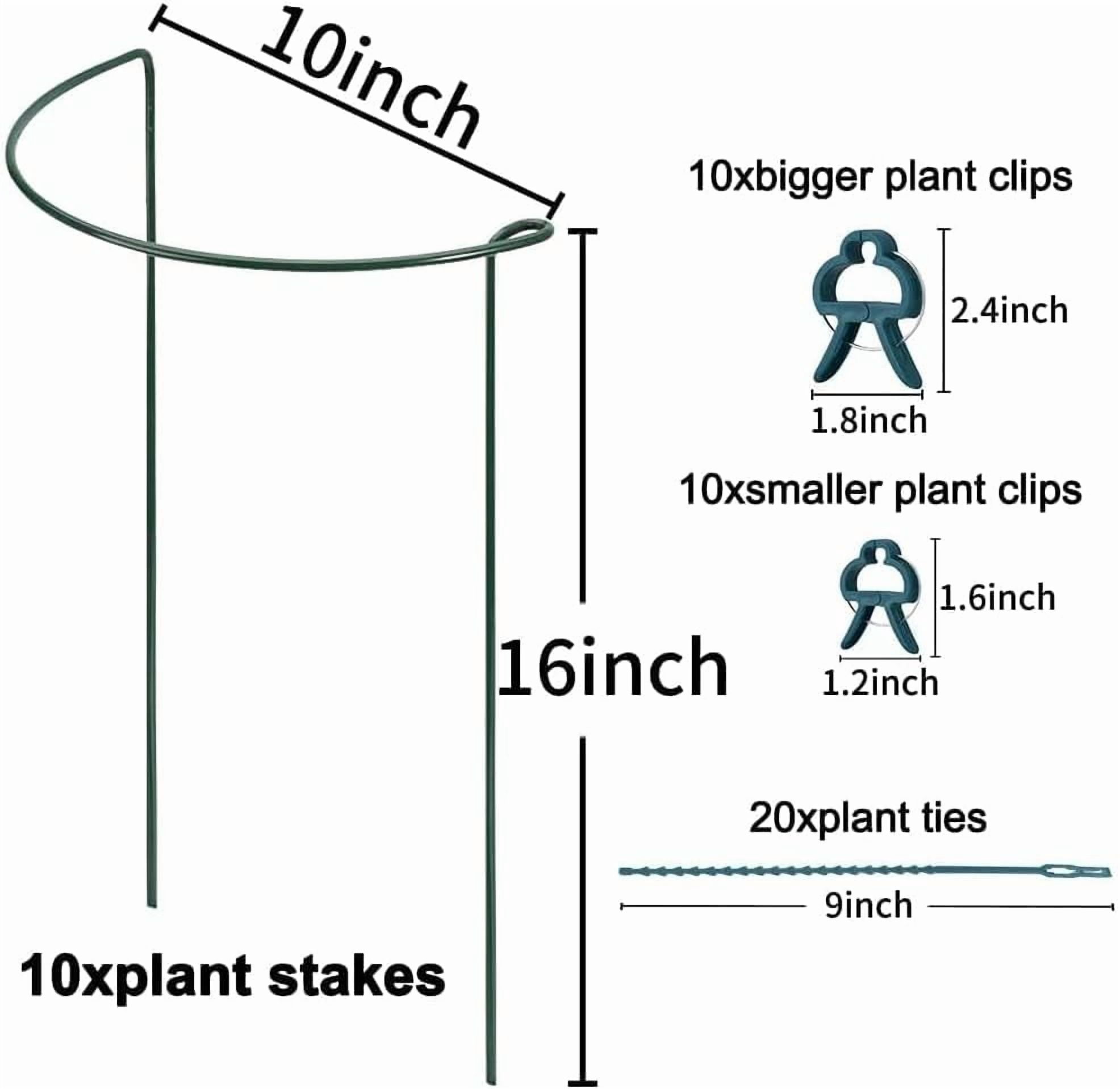 RibRave 10 Pack Garden Plant Support Stakes,10" Widex16 High Heavy Duty Interlinked Half Round Peony Support Ring Cage for Indoor Outdoor Plants,Plant Supports for Peony,Tomato,Hydrangea,Rose