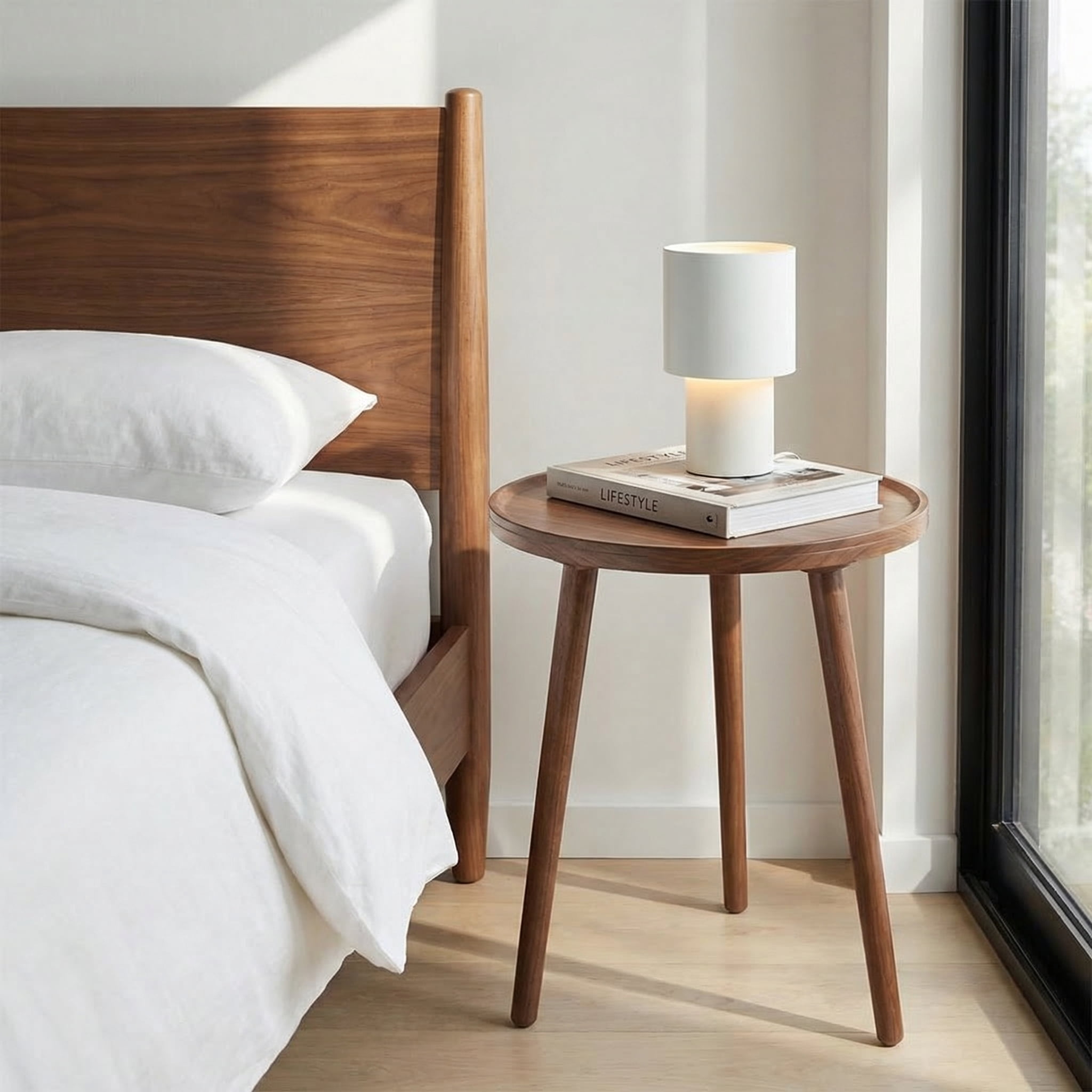 TEAFIRST End Table, Round Wooden Small Farmhouse Side Table for Bedroom, Living Room 16"x16"x19"