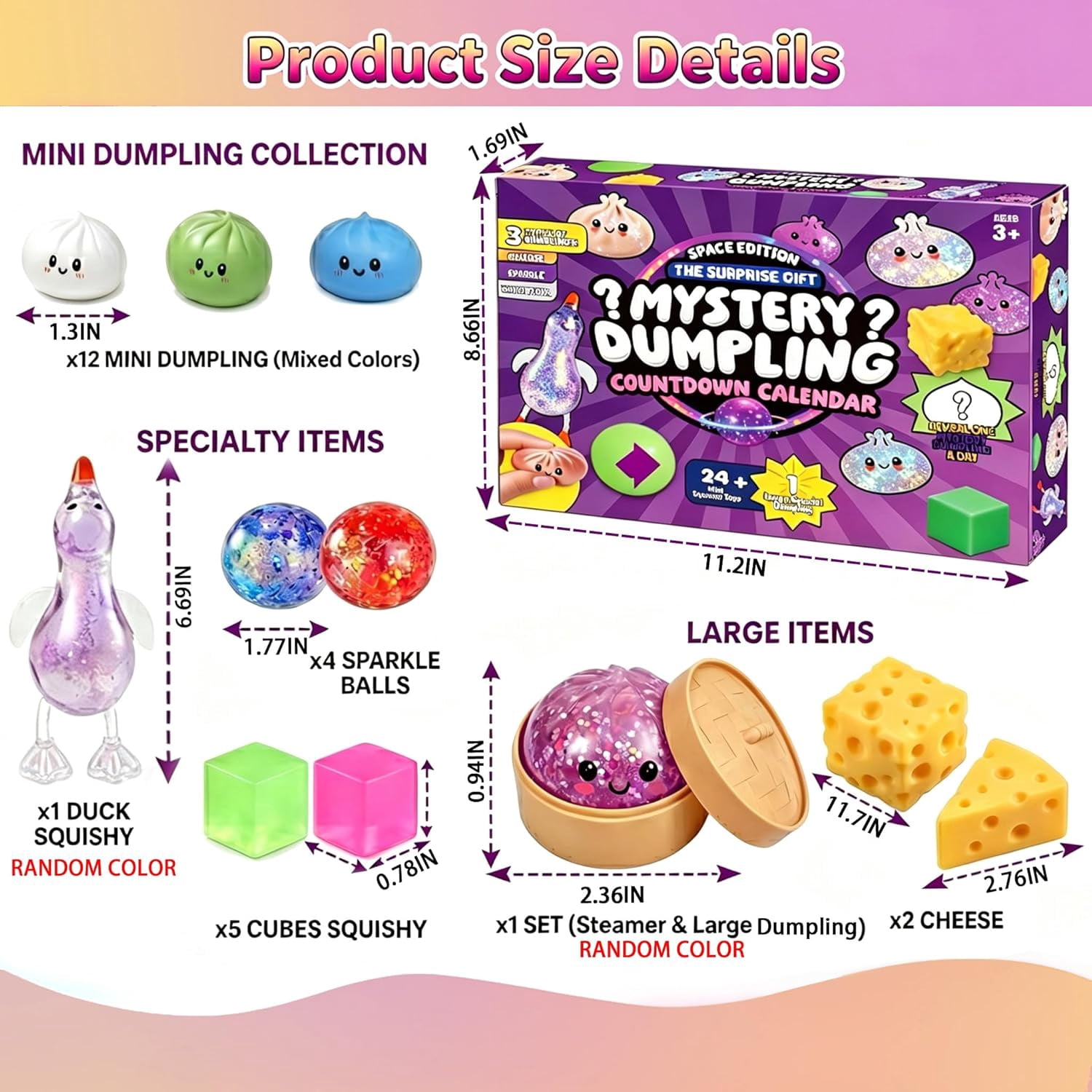 2026 Squishy Advent Calendar, 25 Day Christmas Countdown with Dumpling, Cheese, Glitter Ball & Surprise Squishies, Food-Inspired Collectible Collection, Holiday Gift Box, Mystery Countdown Calendar