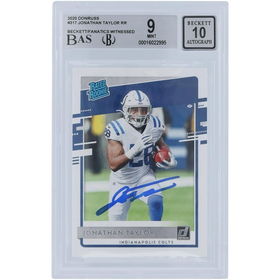 Jonathan Taylor Indianapolis Colts Autographed 2020 Panini Donruss Rated Rookie #317 Beckett Fanatics Witnessed Authenticated 9/10 Rookie Card - Fanatics Authentic Certified