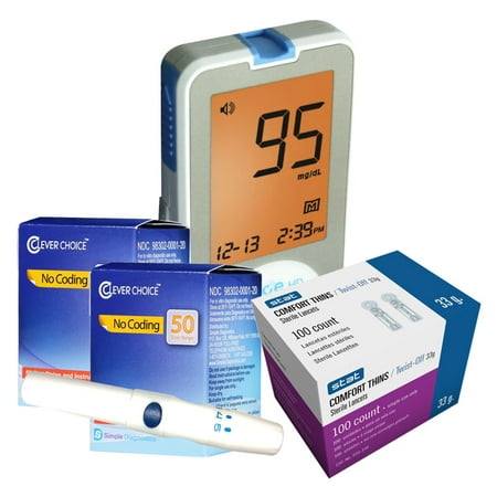 Clever Choice Pharmacist Choice Voice 100 Test Strips With Clever Choice Voice HD Blood Glucose Monitor, Lencing Device and Lancets