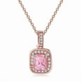 thumbnail image 3 of Bonjour Jewelers 18K Rose Gold Created Pink Sapphire Princess Halo Pendant Necklace, Earrings And Tennis Bracelet Jewelry Set Plated, 3 of 8