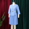 thumbnail image 5 of AURA Plus Size Elegant Three Quarter Sleeve Pleated A Line Office Dress with Belt 2025 Summer High Waist Bodycon Midi Dress, 5 of 10