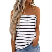 Fesfesfes Summer Tops for Women Casual Strapless Bandeau Tank Top Printed Vest Off The Shoulder Blouse