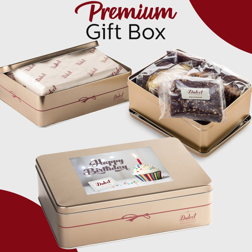 Dulcet Gift Baskets Happy Birthday Black and White Cookie Gift Tin with Balloons and Candles, Birthday Gift