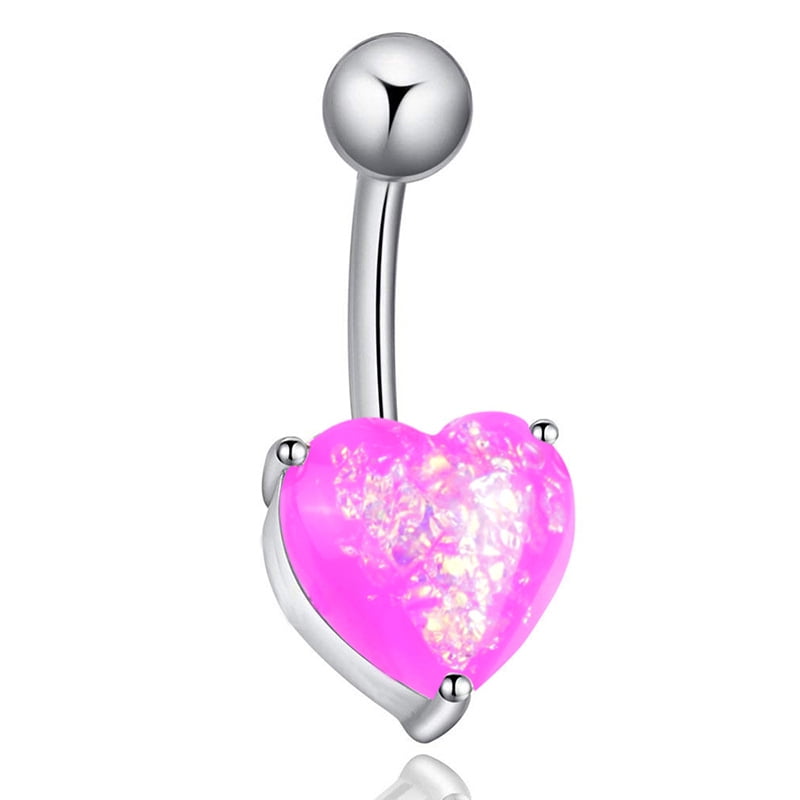 Opal Glitter Belly Bar Ring Piercing Surgical Steel Gold Plated Heart 