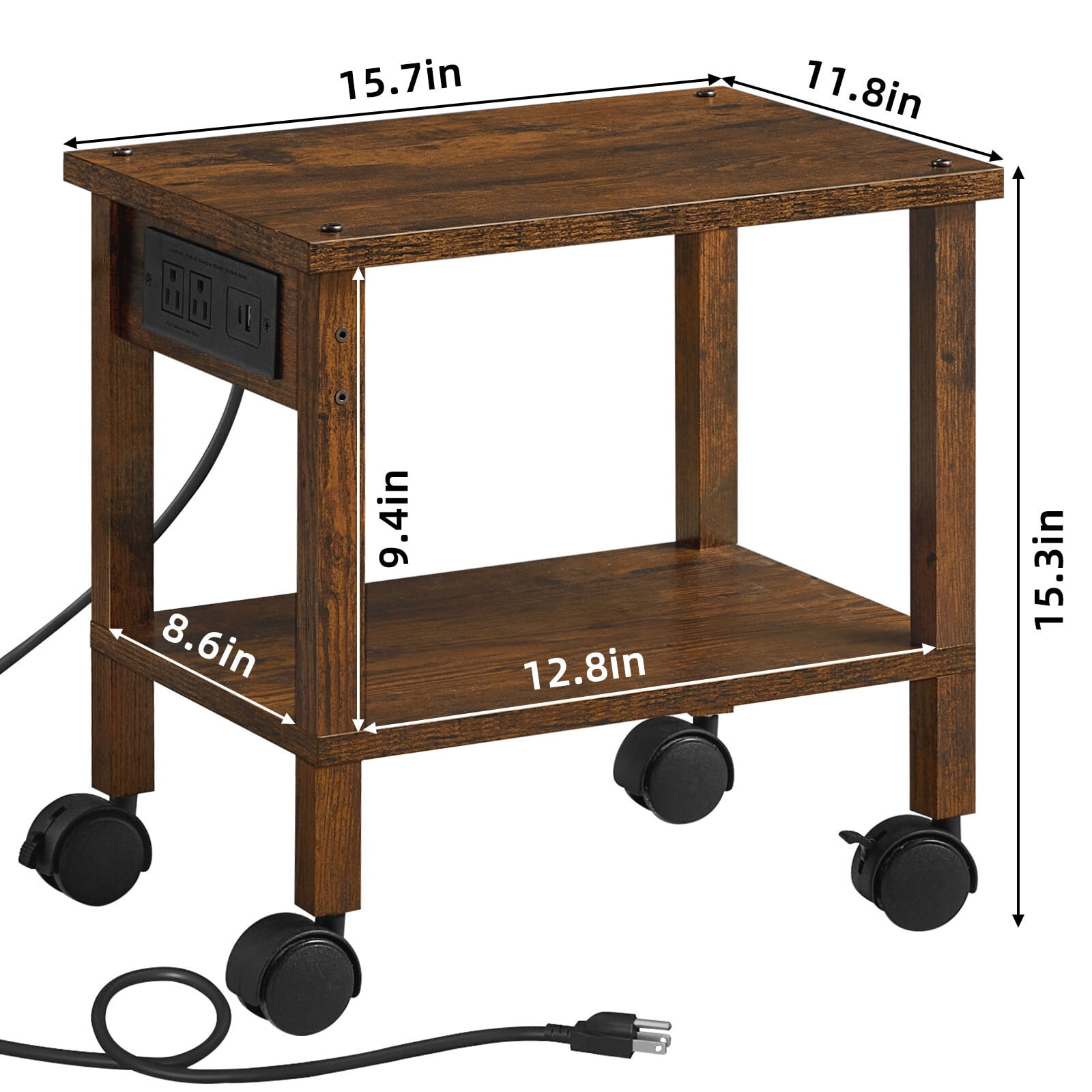 LEYAOYAO 2-Tier Printer Stand for Desk with Storage, Wooden Desktop Organizer Shelf & Charging Station, Saves Space for Home Office, Brown