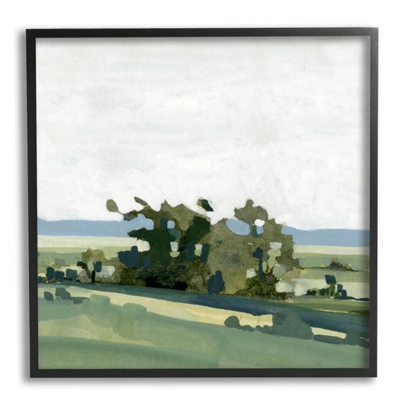Abstract Rural Grove Distant Mountains Landscape Painting Black Framed Art Print Wall Art