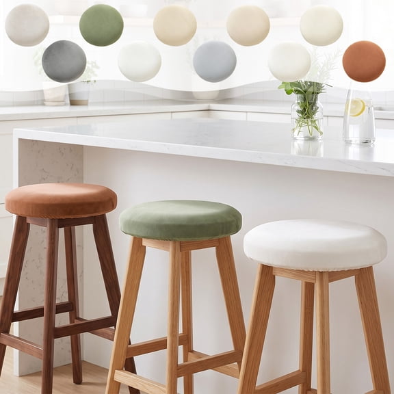 Round Bar Stool Cover Elastic Slipcover for Swivel Rolling Stools, Fits 12-15 Inch Seat, Linen Textured , 1 Pack