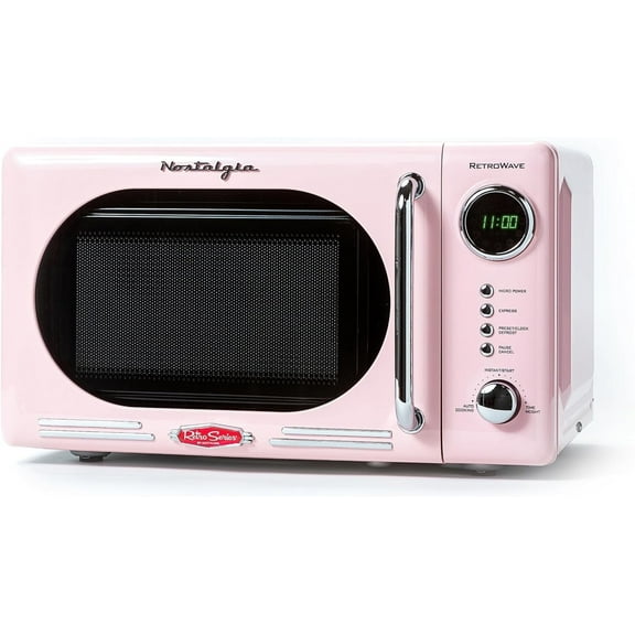 Nostalgia Retro Microwave for Countertop 0.7 cu ft Vintage Microwave, Pink