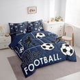 thumbnail image 2 of Castle Fairy Eat Sleep Soccer Twin Bedding 7-Piece, Sport Theme Hexagon Bedding Comforter Set, Navy Black,Navy Blue Reversible, 2 of 7