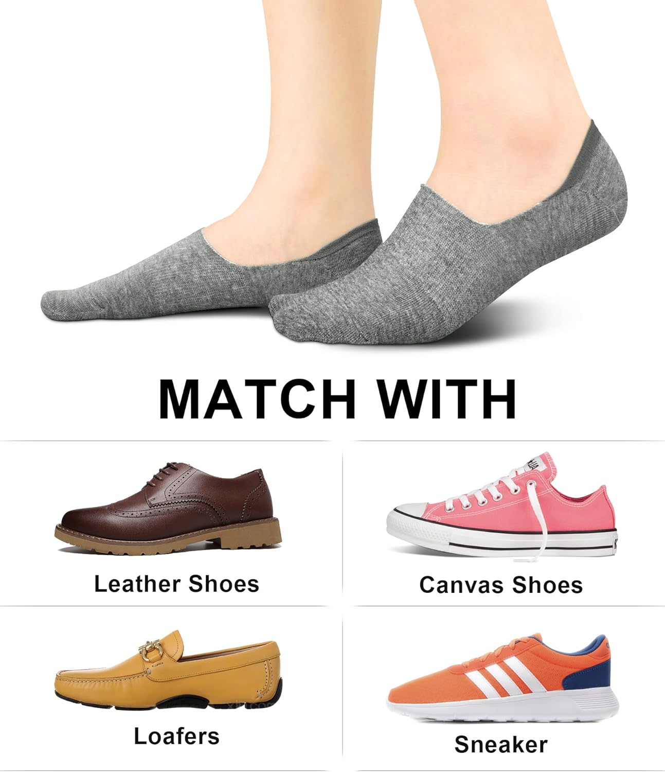 WERNIES No Show Socks Women, 4/8 Pairs Non Slip Low Cut Invisible Ankle Socks, Combed Cotton Breathable Arch Support, for Sneakers Loafers Athletic Shoes