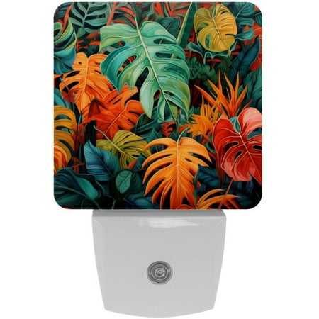 

2 Pack Auto Dusk-to-Dawn Sensor Night Lights Tropical Plants Flowers Plug-in Home Office Decorative Lamp for Adult 0.5W LED Nightlights for Bedroom Bathroom Hallway Stairs