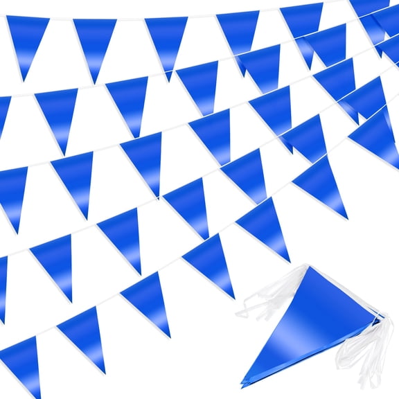 2-Pack Triangle Pennant Banner Flag Blue Metallic Fabric Bunting Party Decoration Triangle Flags for Christmas/Graduation/Wedding 10m/32.8FT