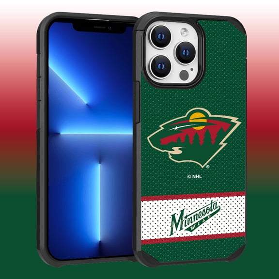 Apple iPhone 13 Pro Max - NHL Licensed Minnesota Wild Team Logo on Jersey Textured Dual Layer Case