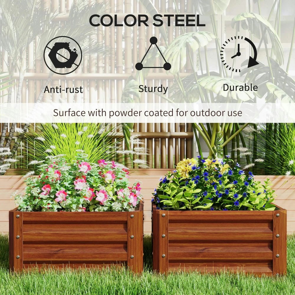 Spaco 2 Pieces Galvanized Raised Garden Bed, 2' x 2' x 1' Metal Planter Box for Outdoor, Brown
