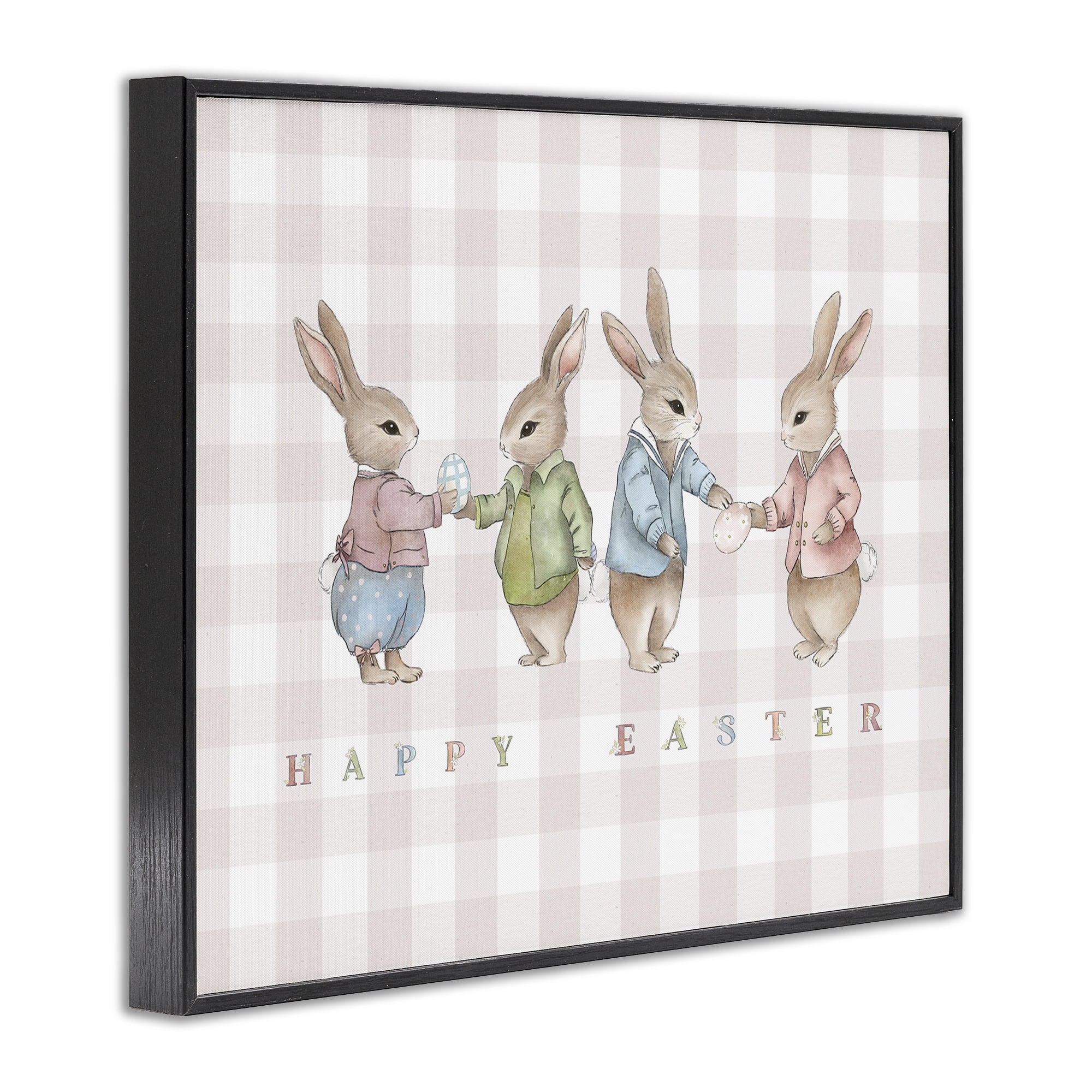 Stupell Industries Easter Bunnies Pink Gingham Black Framed Giclee Art, design by Leah Straatsma