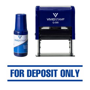 Precision and Convenience: Vivid Stamp For Deposit Only Self Inking Rubber Stamp Combo with Refill (Blue Ink) - Large