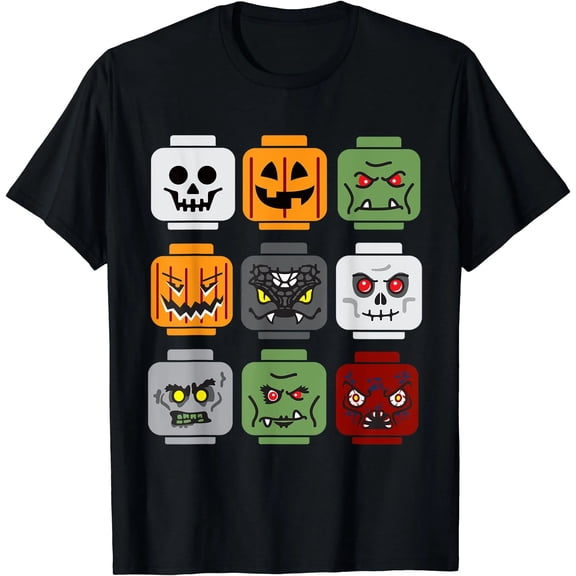 Halloween Building Brick Head Pumpkin Ghost Zombie Friends T-Shirt