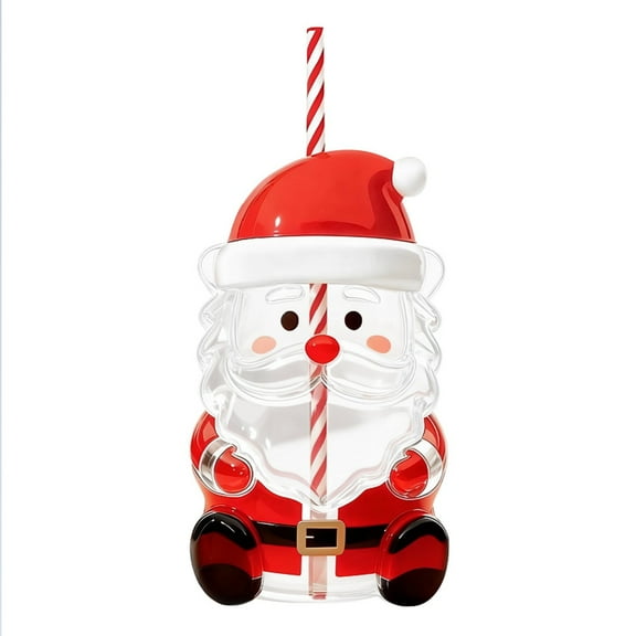 Santa Claus Glass Water Bottle with Straw Decorative Santa Claus Tumbler for Christmas Milk,Coffee,Beverage Cup Xmas Gift Holiday Decoration