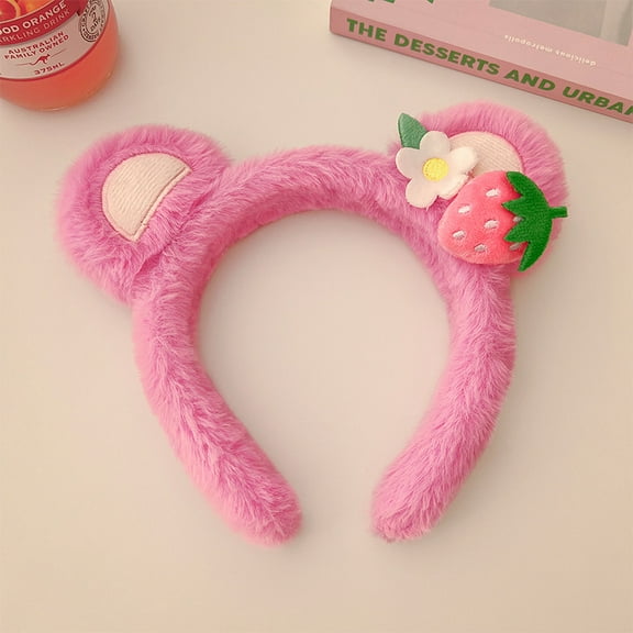 Strawberry Bear Plush Headband for Women Sweet Fashion Girls Face Wash HairBand